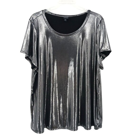 Torrid Liquid Shine Silver Metallic Top 4X Crew Neck Tee - Picture 4 of 12